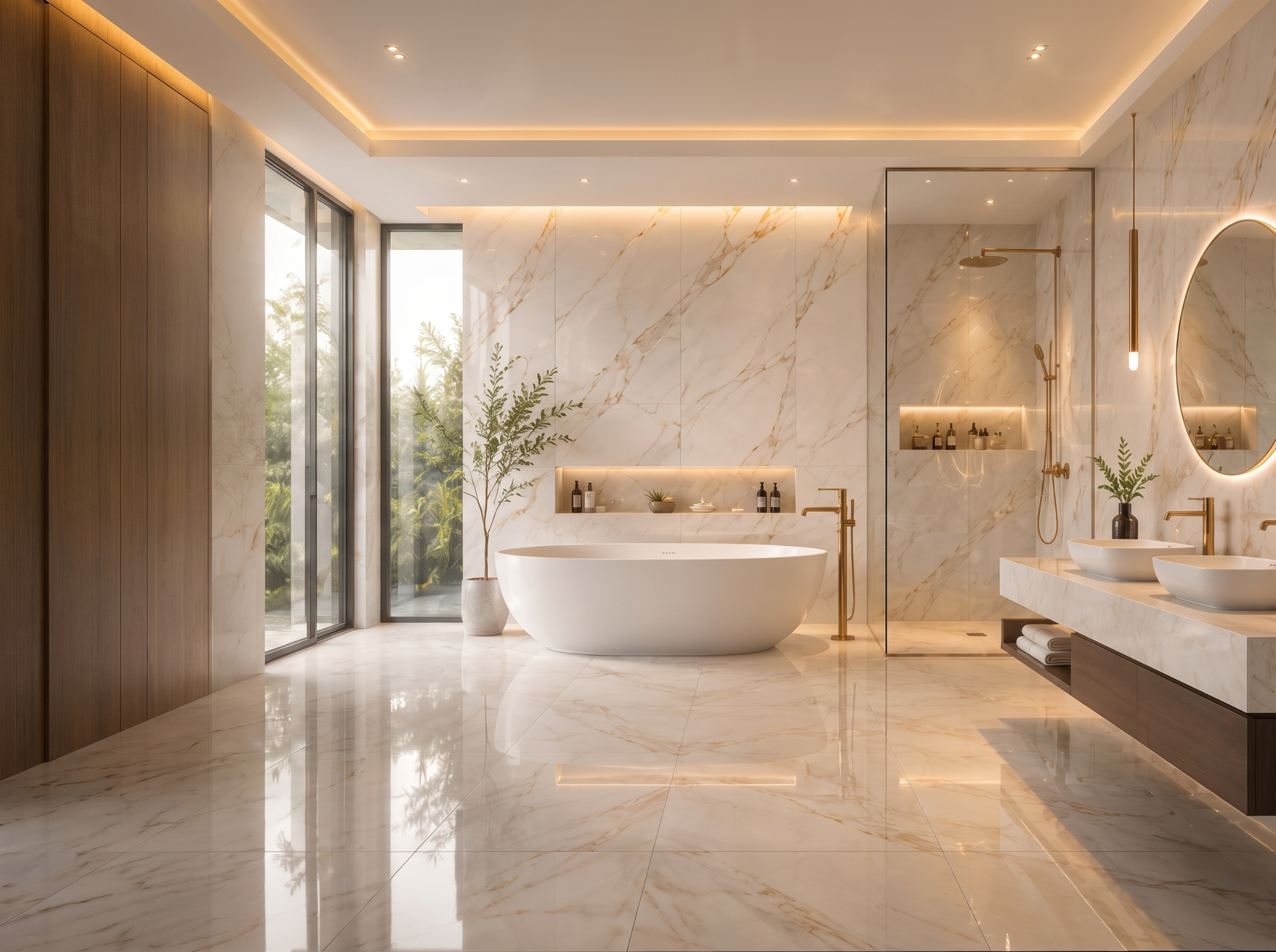 Calacatta gold marble luxury bathroom with brass fittings — Dazzle Ceramic bathware